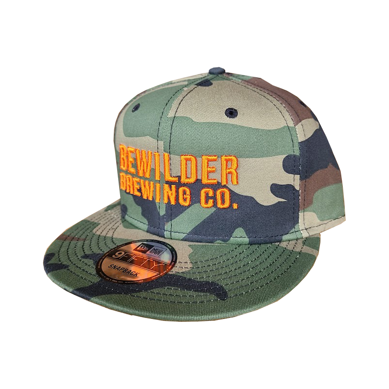 Camo Bewilder Trucker Hat - Orange Lettering – bewilderstore